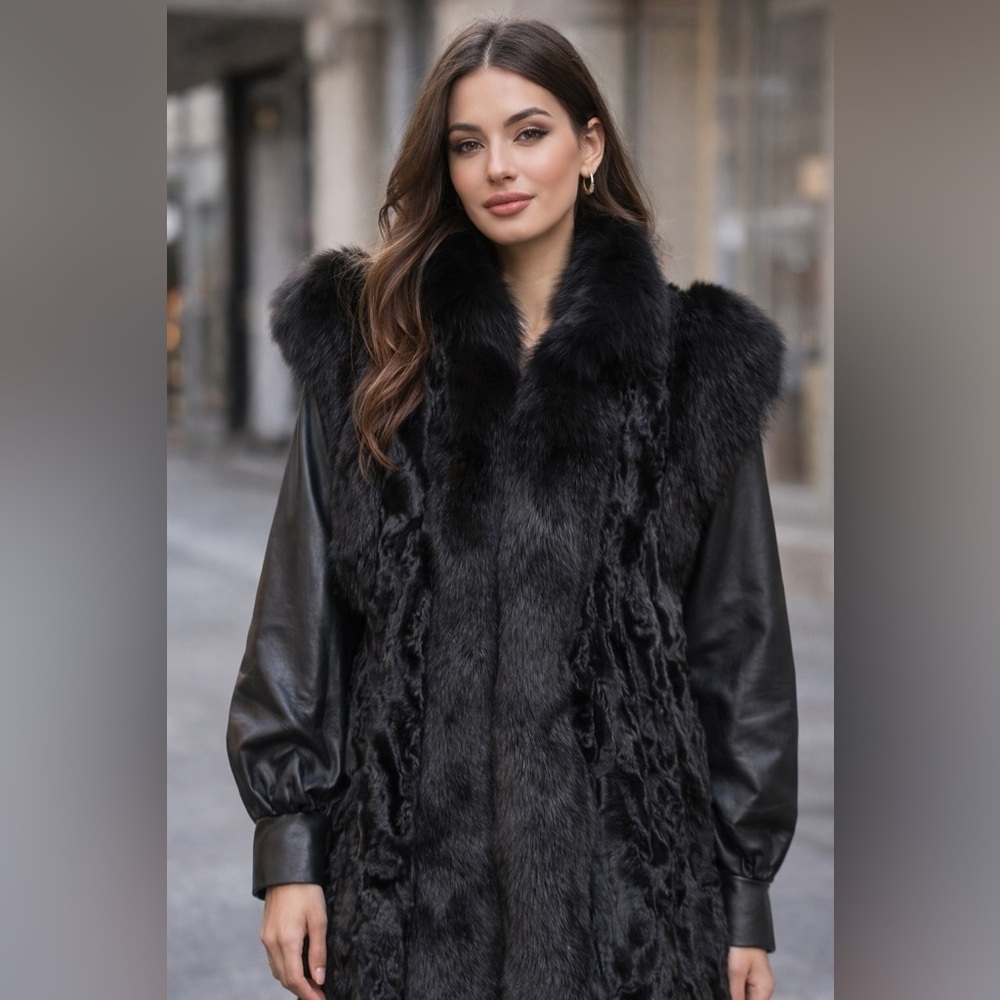 Vintage Custom-Made Fur Jacket with Detachable Leather Sleeves - Picture 2 of 13
